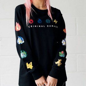 NWT Criminal Damage Pokemon Evolutions Black Long Sleeve T-shirt - Adult M